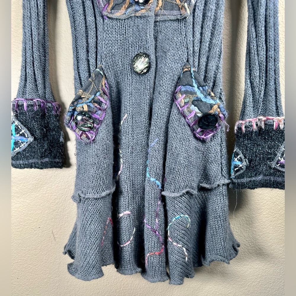 Grifflin Women’s Gray Knit Cardigan Sweater with Colorful Accents RARE - Picture 5 of 10
